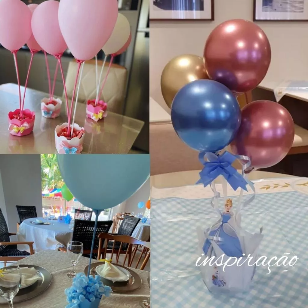 Centro de Mesa Cachepô com Varetas e Suporte para Balão