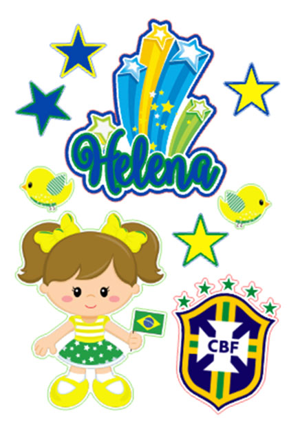 Topo de Bolo Brasil Menina Copa do Mundo Futebol
