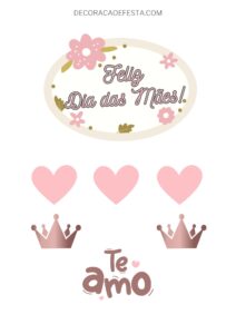topo de bolo dia das mães com coração e coroa